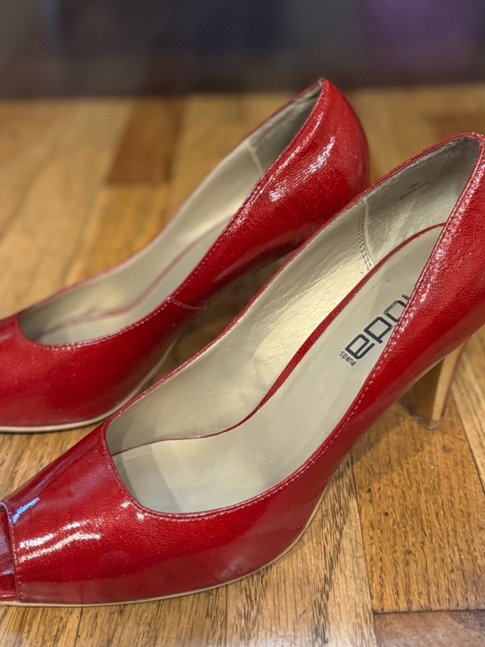 Size 10 - Moda Red Patent Peep-Toe Heels